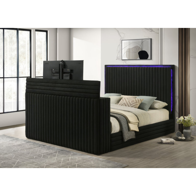 Lit plateforme Villege noir grand, Noir, noir, noir, noir, Grand lit
