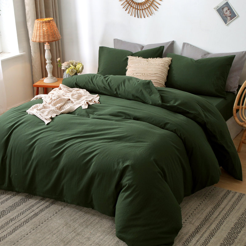 Forest Green Queen Cotton Duvet Cover Set