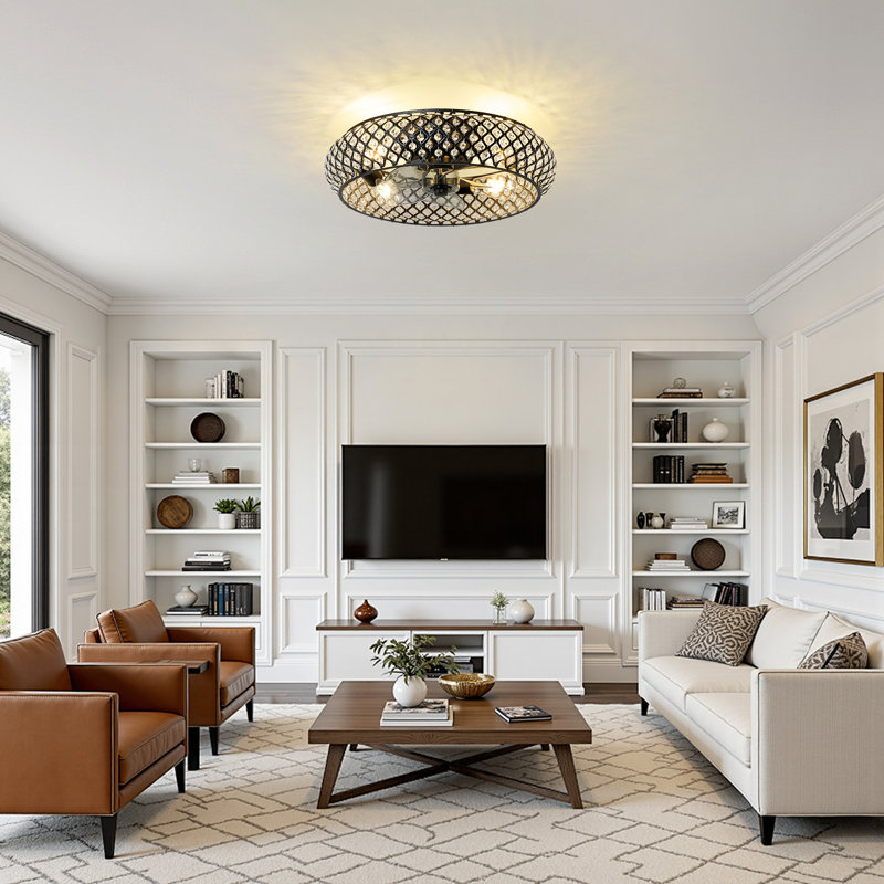 Ventilateur de plafond moderne en cristal 20 po avec éclairage et télécommande