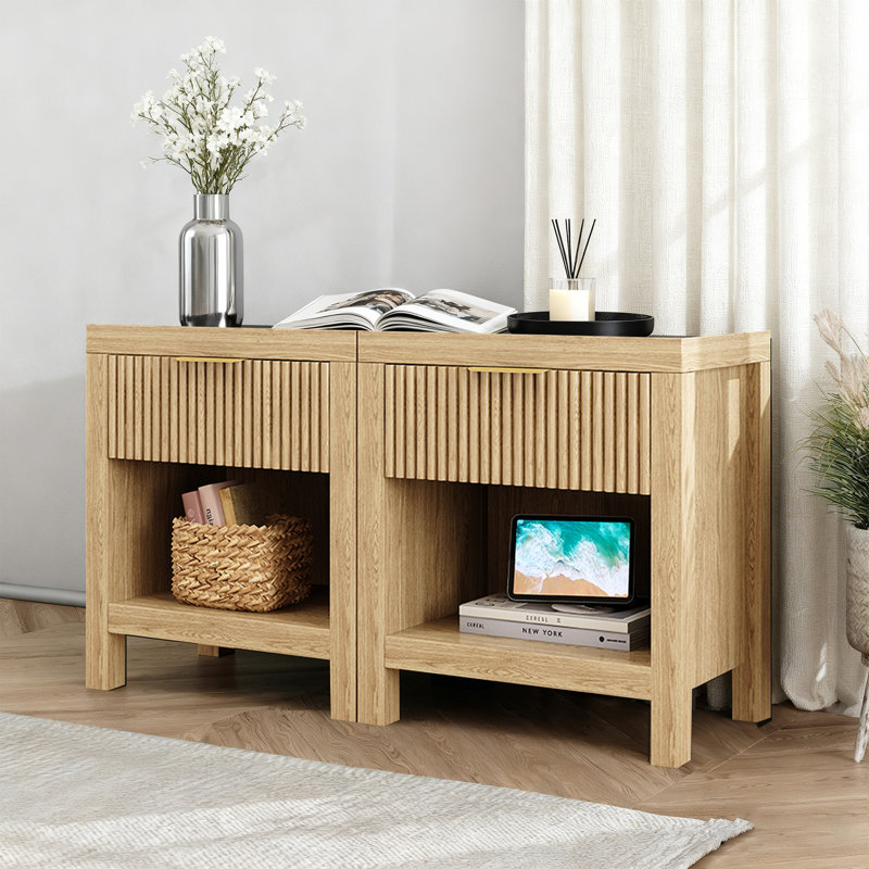 19.69" Tall 1 - Drawer Nightstand (Set of 2), Natural