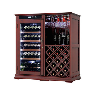 Freestanding Wine Cabinet, Stylish Wine Cooler With UV-Resistant Glass Door, LED Light & Storage Rack on Fridge.com