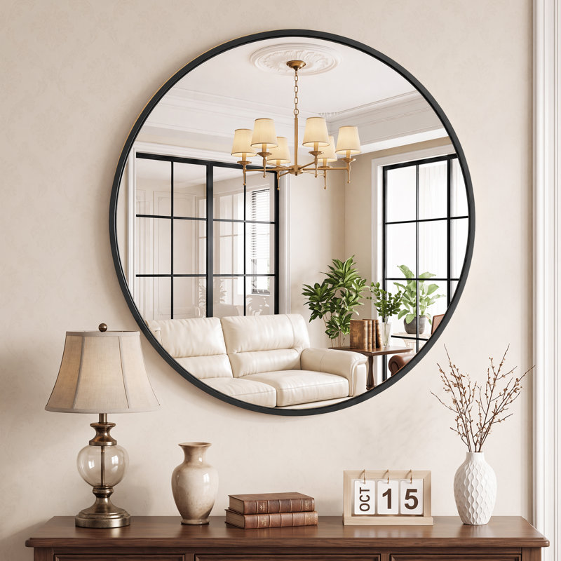 Metal Round Wall Mirror, Black, 20" x 20"