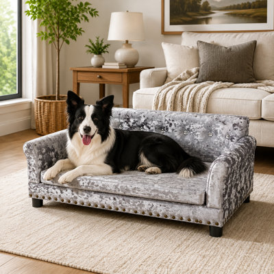 Orthopedic Dog Sofa Bed with Memory Foam, Solid Wood Frame & Washable Cover