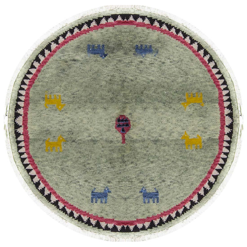 Tapis vert rond de haute qualité noué à la main