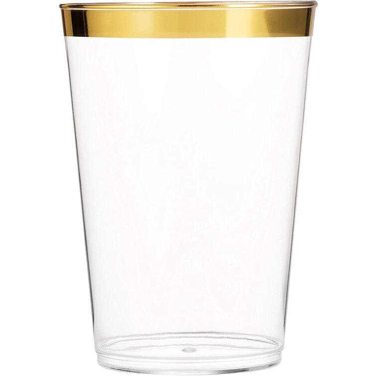 Exquisite Gold Heavy Duty Disposable Plastic Cups, Bulk Party Pack, 12 oz -  100 Count