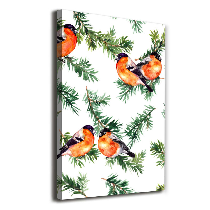 Robin And Conifers - Wrapped Canvas Print