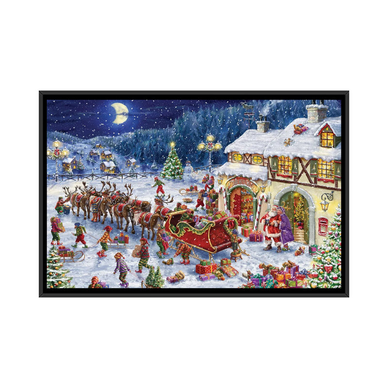 « Packing the Sleigh » par Marcello Corti-impression, H 18 po x l 26 po x P 1,5 po, Pas de tapis, Toile avec cadre noir