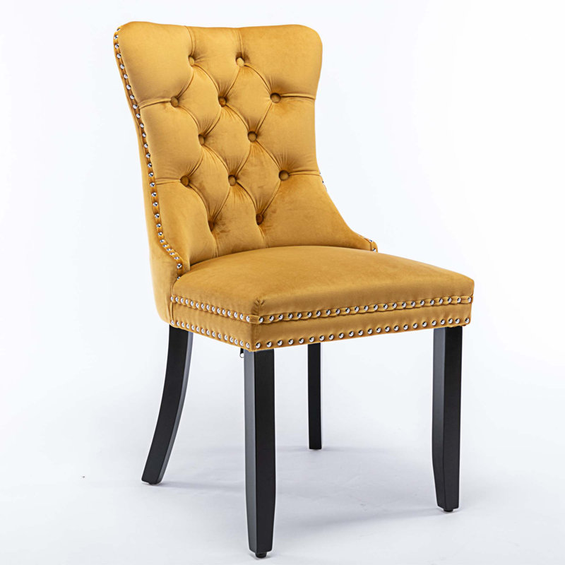 Ariha 20'' H Tufted Velvet Upholstered Side Chair, Gold, Black