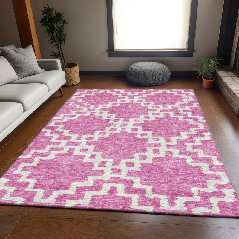 Tapis rosé de qualité supérieure lavable à la machine Prisco, Rectangle 9 pi x 12 pi