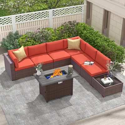 Caydin Wicker 6 - Person Modular Patio Conversation Sets with Cushions