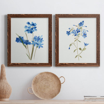 «Blue Blossom Botanical I», ensemble de 2 peintures sur toile encadrées