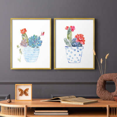 «Cactus and Succulent Blooms I», reproduction encadrée de qualité supérieure - prête à être accrochée - aucun clou requis - aucun clou requis