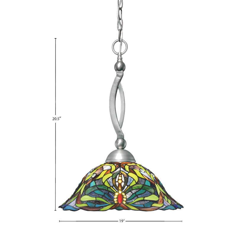 Bow Chain Hung Pendant Glass, Brushed Nickel, 20", Kaleidoscope Tiffany
