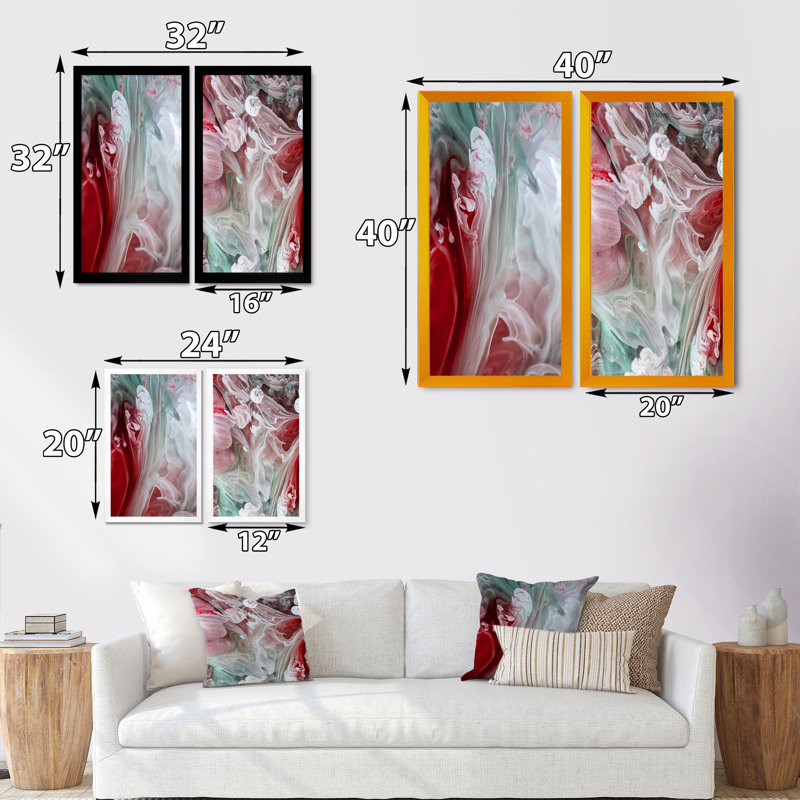 «Liquide Art Ripples in Red & Green», ensemble de 2 impressions sur toile, H 32 po x l 32 po x P 1 po, Cadre photo noir