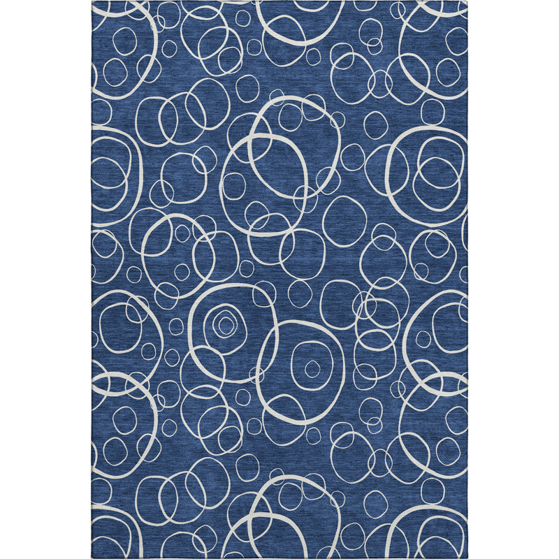 Premium Machine Washable Mayfield AMF2407 Bubbles Rug, 3' x 5', Navy