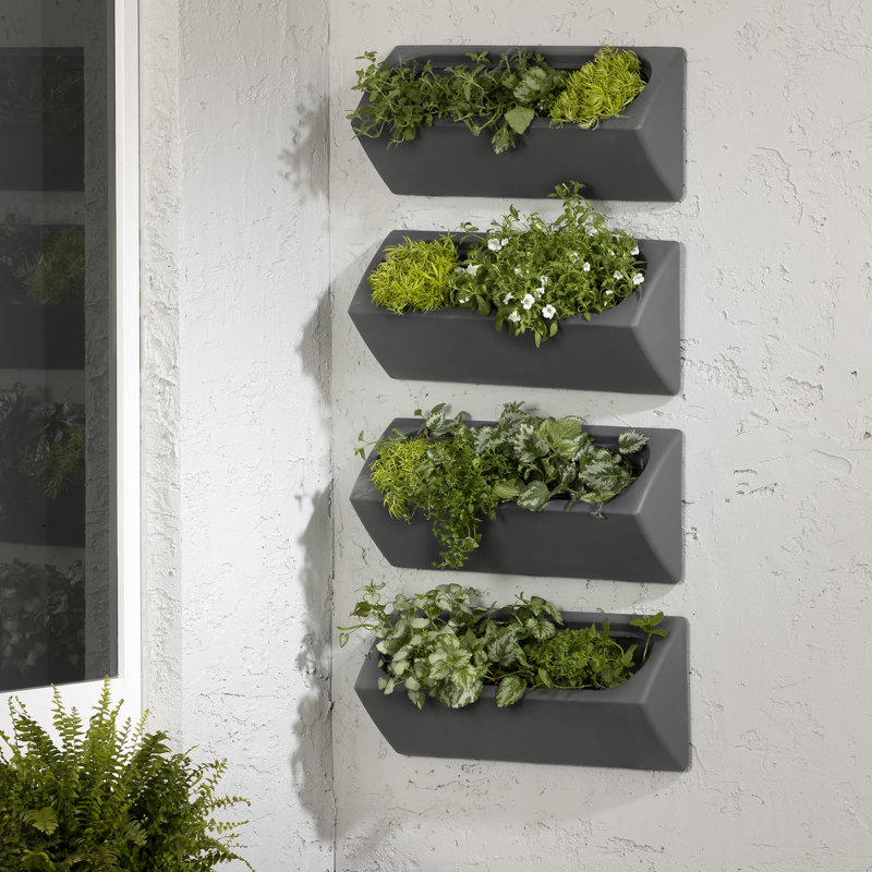 Pot de fleurs mural en résine 4 pièces Dalya, Gris foncé