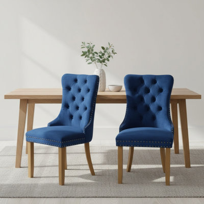 Ensemble de 2 chaises de salle à manger capitonnées en velours avec pieds en bois massif et garniture cloutée en velours