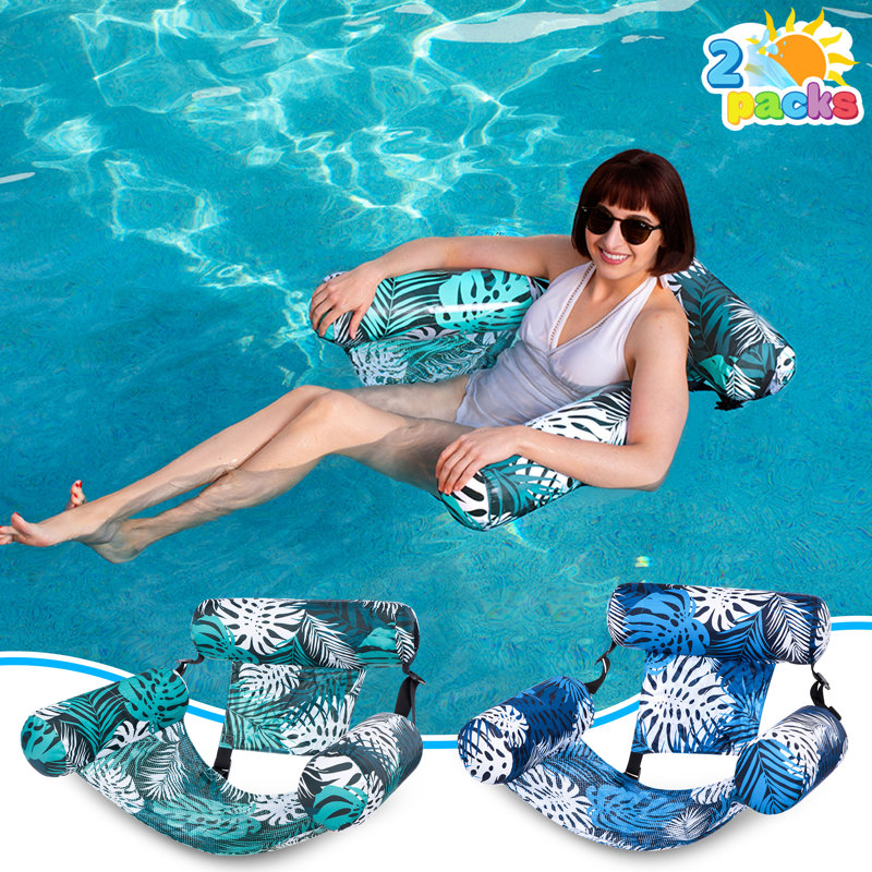 Ensemble de 2 chaises longues flottantes, H 3,9 po x l 10,46 po x P 11,5 po, Bleu/blanc/vert