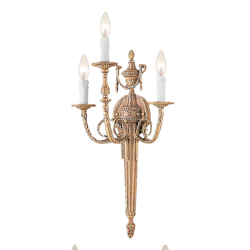 Lampe murale bougie 3 lumières Beldon, Laiton mat