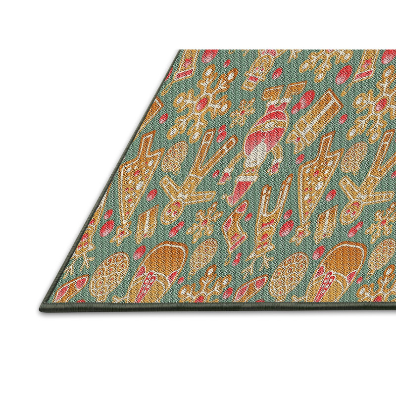 Tapis vert/jaune tissé à la machine, Rectangle 7 pi x 9 pi