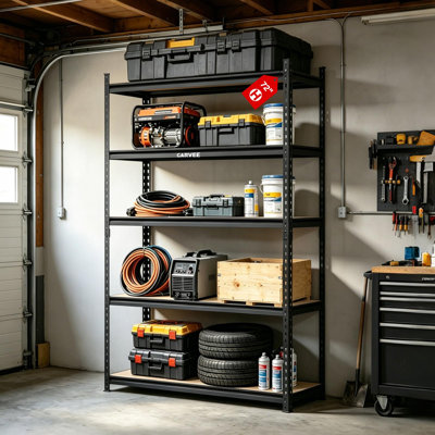 5 Tier Metal and Wood Storage Rack 2204 LB Capacity 48 Inch Wide 16 Inch Deep 72 Inch High for Garage Basement