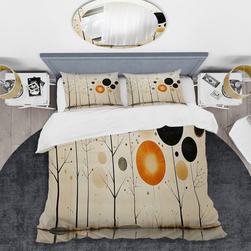 Ensemble de housse de couette beige et orange Mid Century Minimalist Oasis Bed