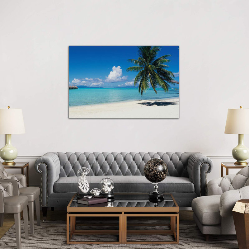 Palm Tree On The Beach, Moana Beach, Bora Bora, Tahiti, French Polynesia - Wrapped Canvas Print