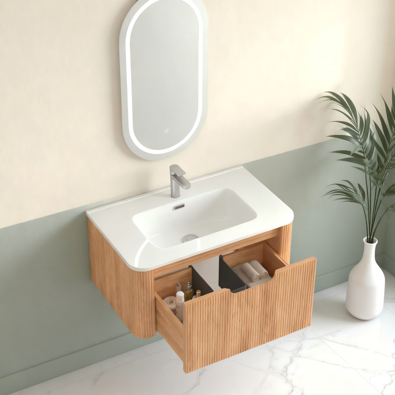 Meuble-lavabo mural flottant avec lavabo en céramique, 30"