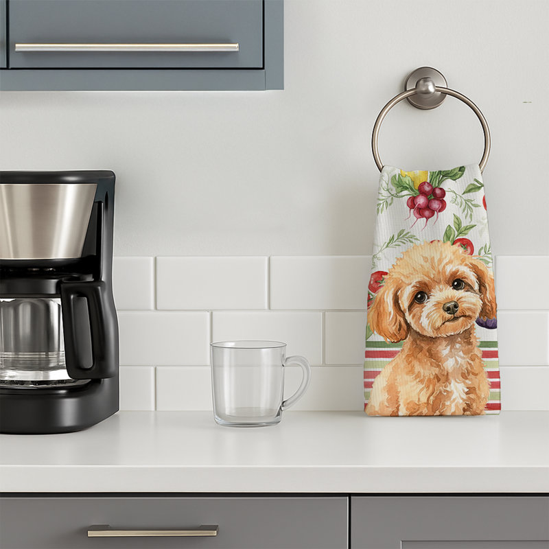 Toy Apricot Poodle Vegetables Kitchen Towel, Toy Apricot Poodle