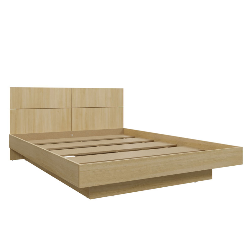 Combo Zen KAPPA Platform Bed with Headboard – Easy Assembly, No Box Spring Required, Beige