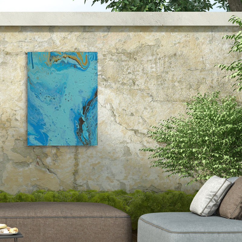 Caribbean Blue and Brown Abstract Canvas Wall Art, 14x19