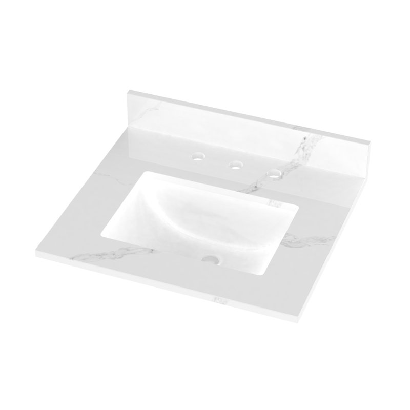 Winette 25-Inch Calacatta White Quartz Bathroom Vanity Top with Ceramic Sink