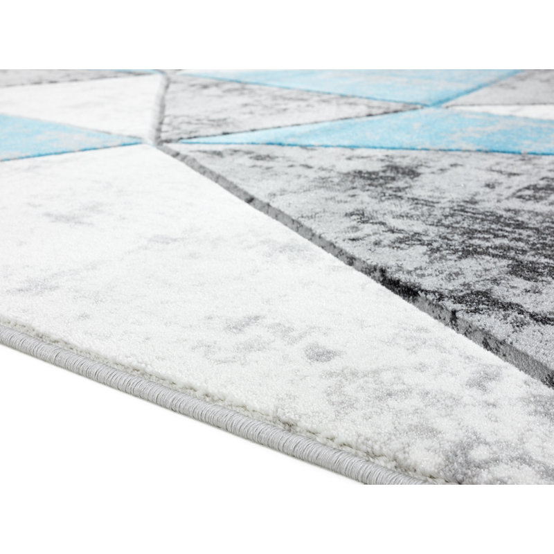 Tapis bleu / noir / gris Gini, Rectangle 3 pi 9 po x 5 pi 9 po