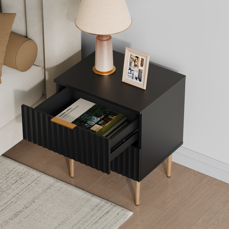 Rishaw Nightstand with 2 Drawers, Black