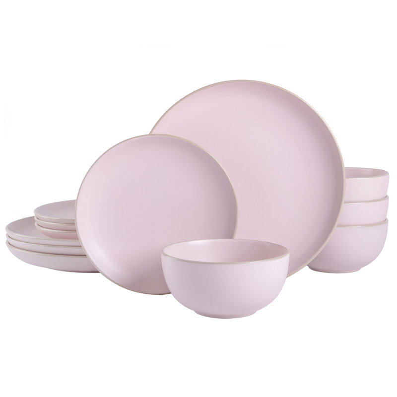 Rockaway 12 Piece Dinnerware Set, Service for 4, Pink