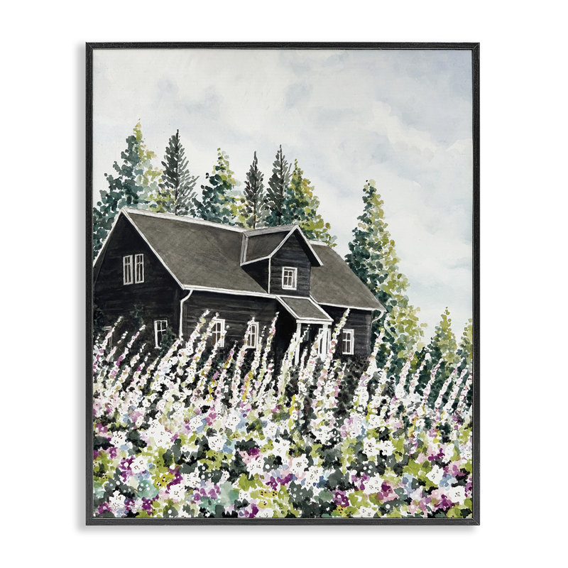 Cabane cachée par Garden Blooms, estampe numérique, design par Cindy Jacobs, H 14 po x l 11 po, Giclée encadrée noir minuit