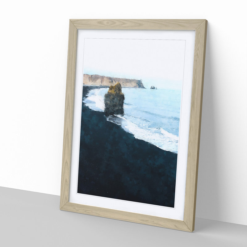 Black Sand Beach in Vik Iceland - Picture Frame Painting, Oak Framed, 65cm H x 48cm W x 2cm D