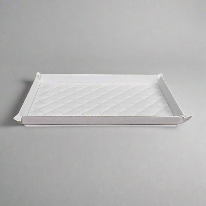 Leather Clutter & Wardrobe Jewelry Display Tray, White