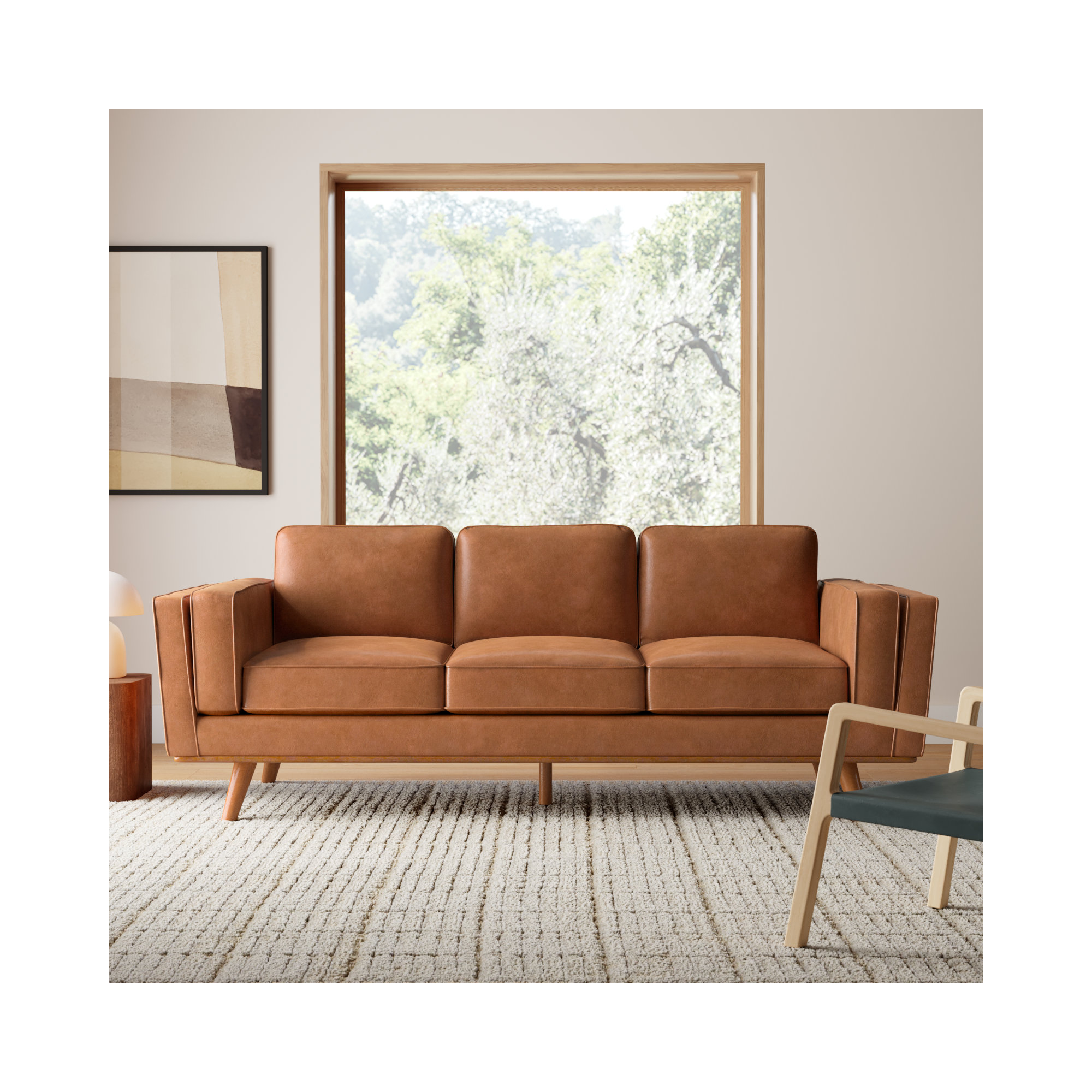 Reeves 84'' Vegan Leather Sofa, Coffee Brown Performance Faux Leather