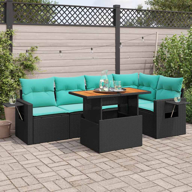  Ensemble de canapé de patio 6 pièces avec coussins en rotin de polyester
