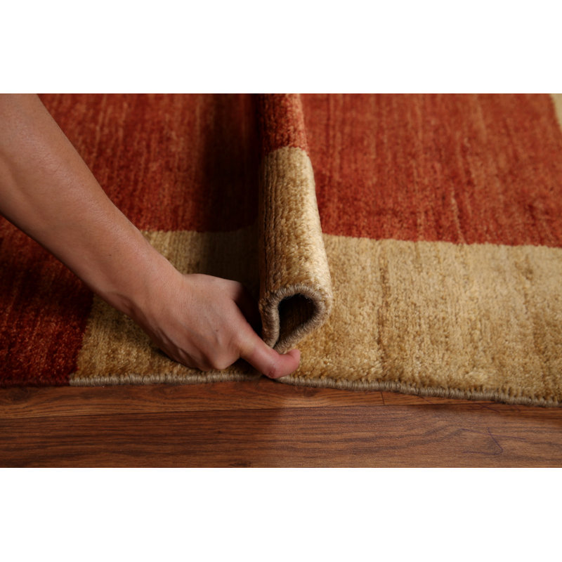 Tapis orange en laine noué à la main de conception unique 5 pi 8 po x 8 pi 2 po Argonaut