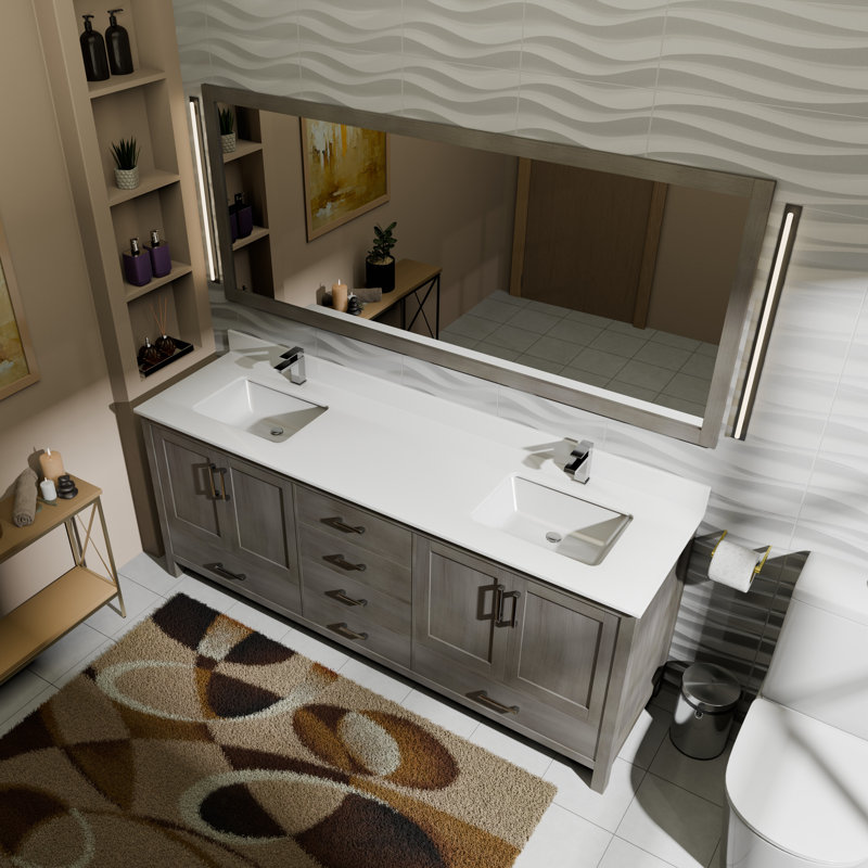 Jacques 72 in. W x 22 in. D Double Bath Vanity and Top, Distressed Gray, White Quartz