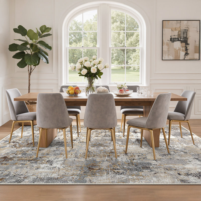 Mignone Abstract Machine Washable Grey / Brown Indoor Area Rug with Non-Slip Backing, Rectangle 8' x 10'