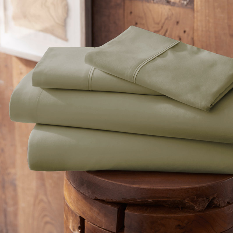 Sateen Double Brushed Microfiber Sheet Set, Herbal Sage, Queen Sheet Set + Fitted Sheet + 2 Pillowcases