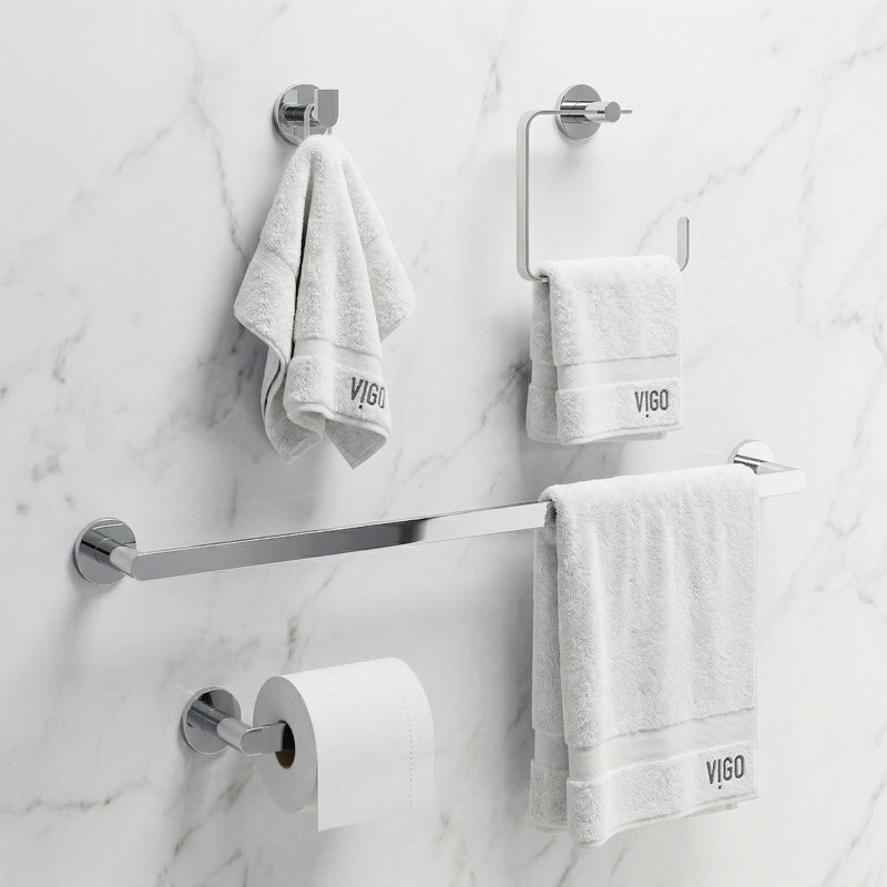 Ensemble de quincaillerie de salle de bain VIGO Arden 4 pièces avec porte-serviettes 24 po, porte-papier hygiénique, porte-serviettes et crochet