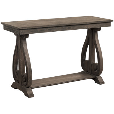 Table Of Classic Traditional Design, With Dark Oak Finish, Lower Shelf And Scrolled Base, Made Engineered Wood, 48" X 18" 30"h For Living Space Console Primary