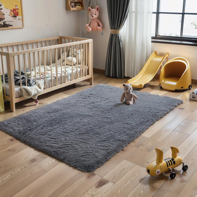 3 po x 5 po Tapis gris moelleux moelleux pour la chambre à coucher Tapis moelleux, pelucheux, pelucheux, lavable et antidérapant