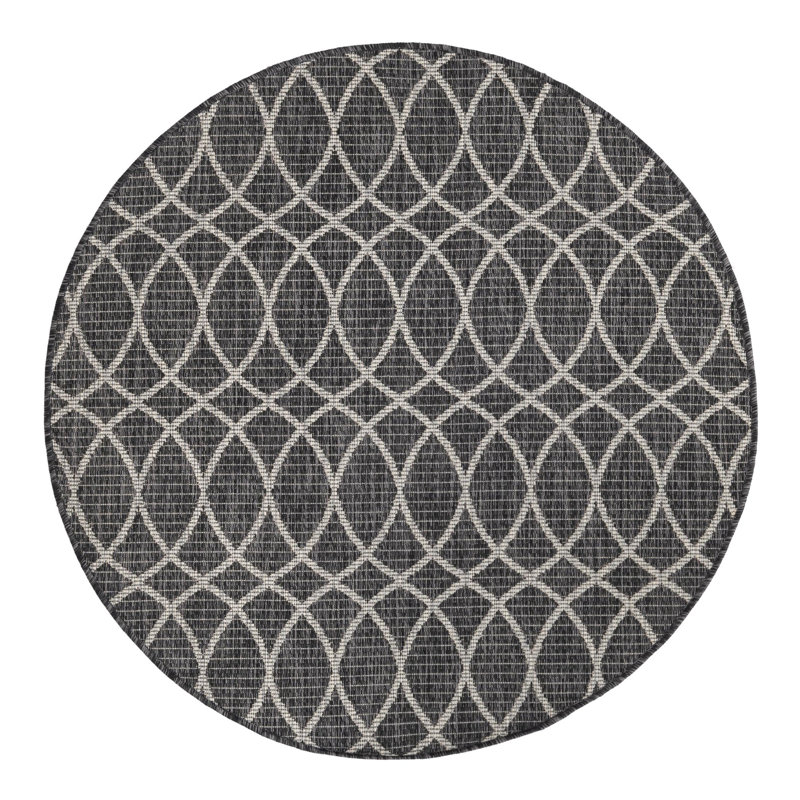 Charcoal Gitter Indoor/Outdoor Trellis Rug, Round 4'