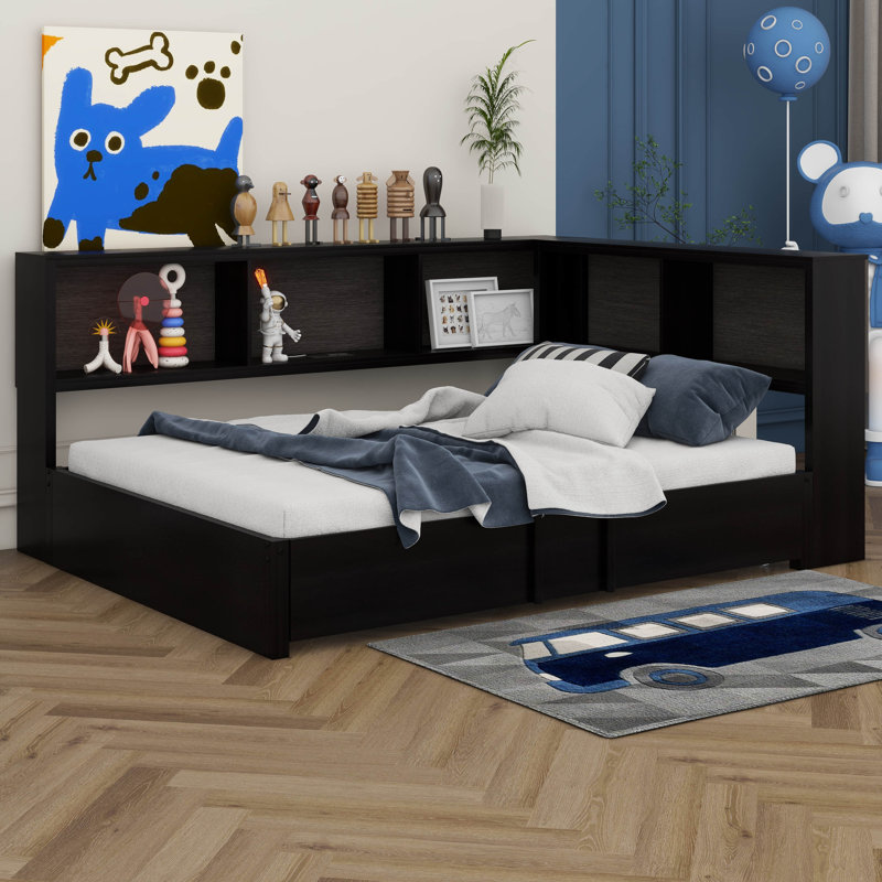 Full Size Metal Daybed With Trundle, Storage Cabinets And USB Ports, Black