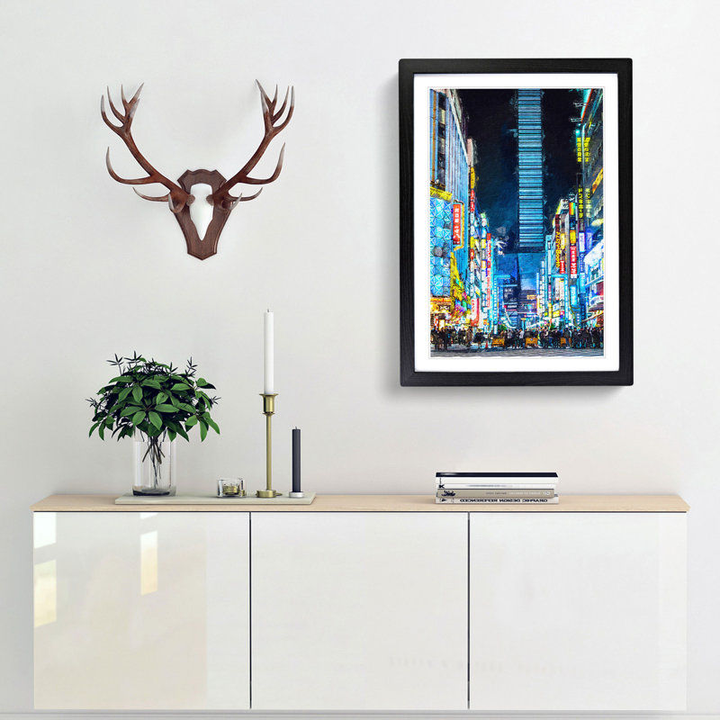 Bright Lights of Tokyo in Abstract - Picture Frame Graphic Art Print, 87cm H x 62cm W x 2cm D, Black Framed